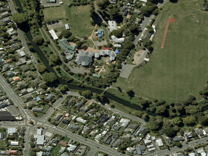 aerial view of Walk and bike track through Opawa and the ground around it