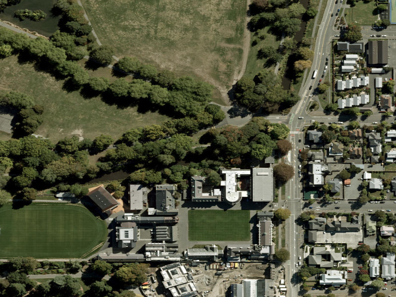 aerial view of Walk and bike track through Christchurch Central City and the ground around it