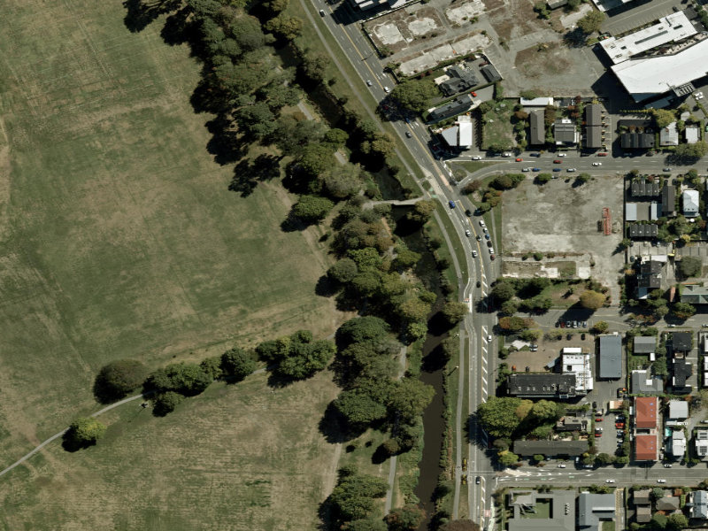 aerial view of Walk and bike track through Christchurch Central City and the ground around it
