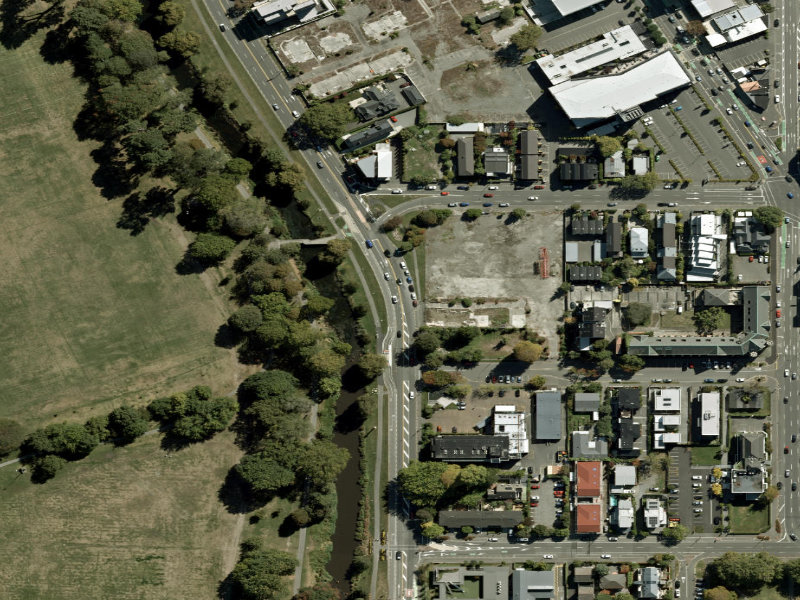 aerial view of Walk and bike track through Christchurch Central City and the ground around it