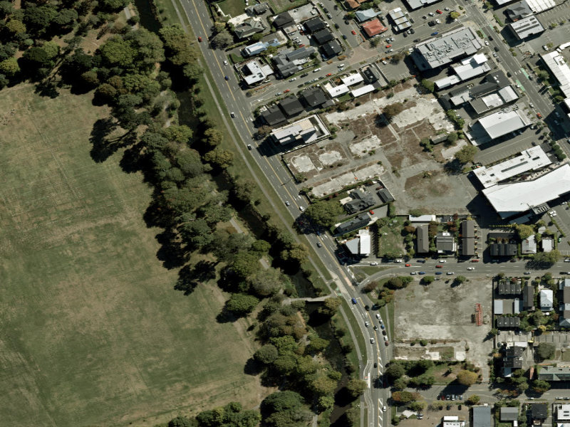 aerial view of Walk and bike track through Christchurch Central City and the ground around it