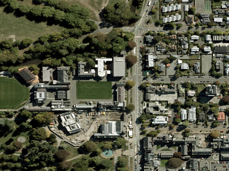 aerial view of Walk and bike track through Christchurch Central City and the ground around it
