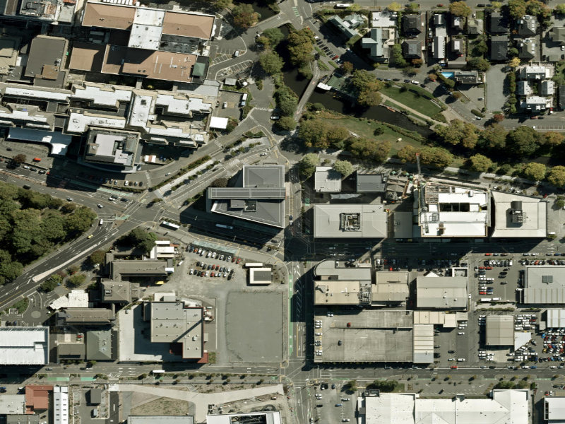 aerial view of Walk and bike track through Christchurch Central City and the ground around it