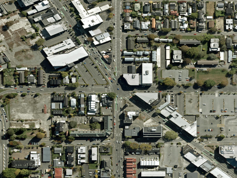 aerial view of Walk and bike track through Christchurch Central City and the ground around it