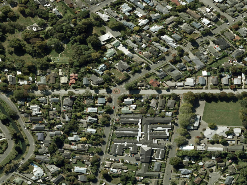 aerial view of Walk and bike track through Opawa and the ground around it