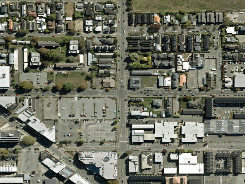 aerial view of Walk and bike track through Christchurch Central City and the ground around it