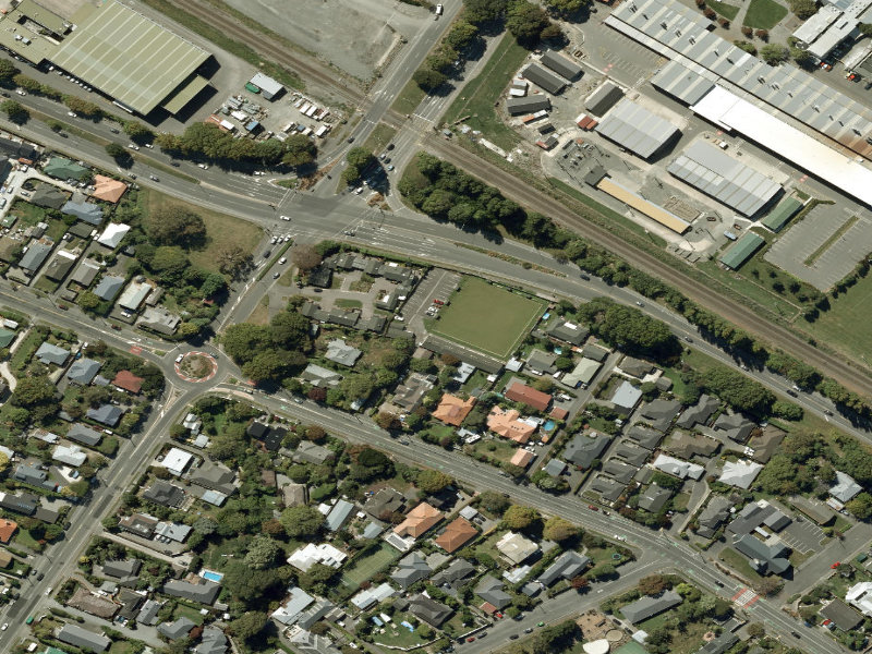 aerial view of Walk and bike track through Opawa and the ground around it