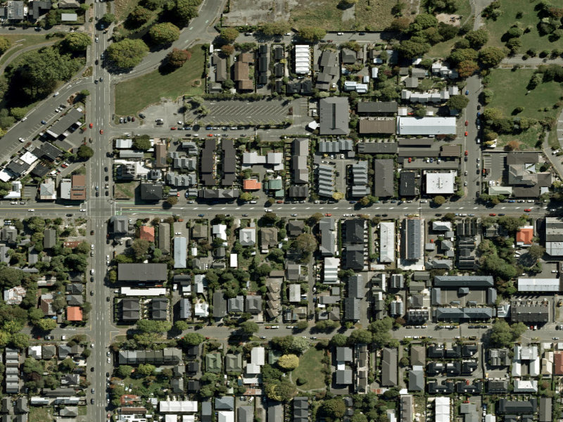 aerial view of Walk and bike track through Christchurch Central City and the ground around it