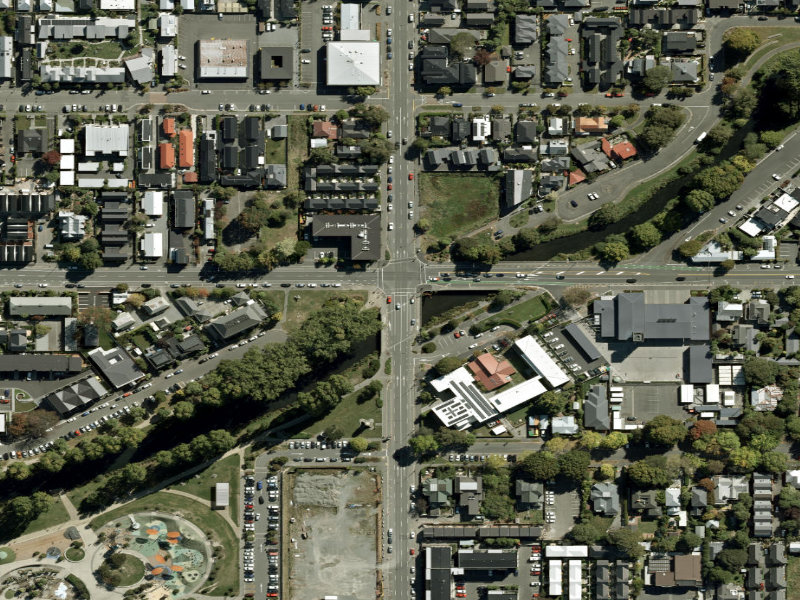 aerial view of Walk and bike track through Christchurch Central City and the ground around it