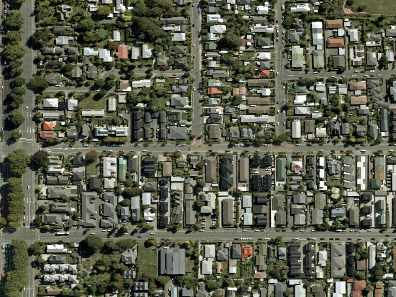 aerial view of Walk and bike track through Christchurch Central City and the ground around it