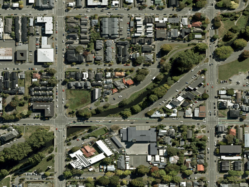 aerial view of Walk and bike track through Christchurch Central City and the ground around it