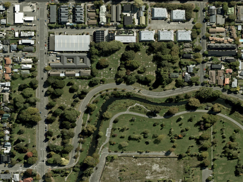 aerial view of Walk and bike track through Christchurch Central City and the ground around it