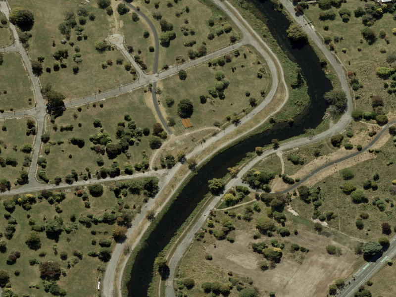 aerial view of Walk and bike track through Avonside and the ground around it