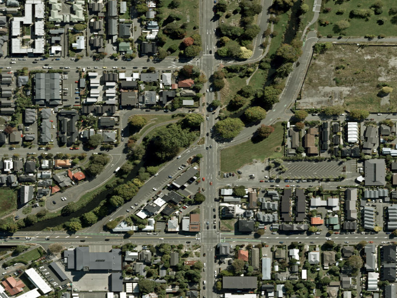 aerial view of Walk and bike track through Christchurch Central City and the ground around it