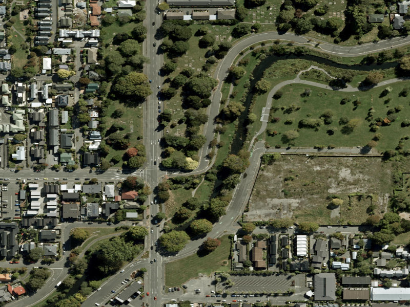 aerial view of Walk and bike track through Christchurch Central City and the ground around it