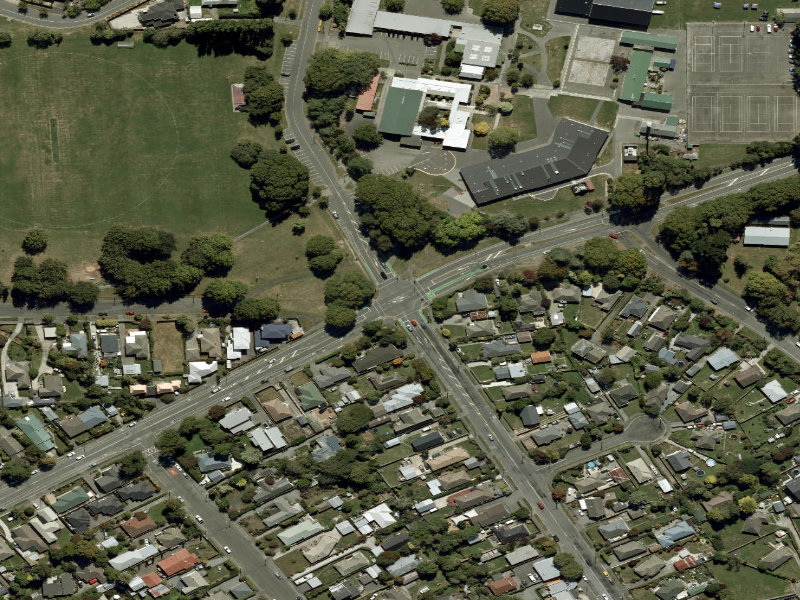 aerial view of Walk and bike track through Mairehau and the ground around it