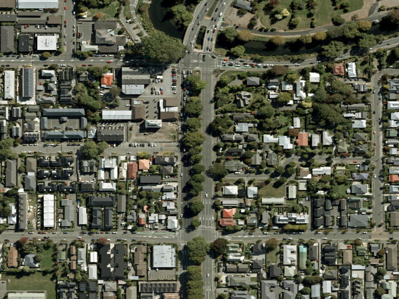 aerial view of Walk and bike track through Christchurch Central City and the ground around it