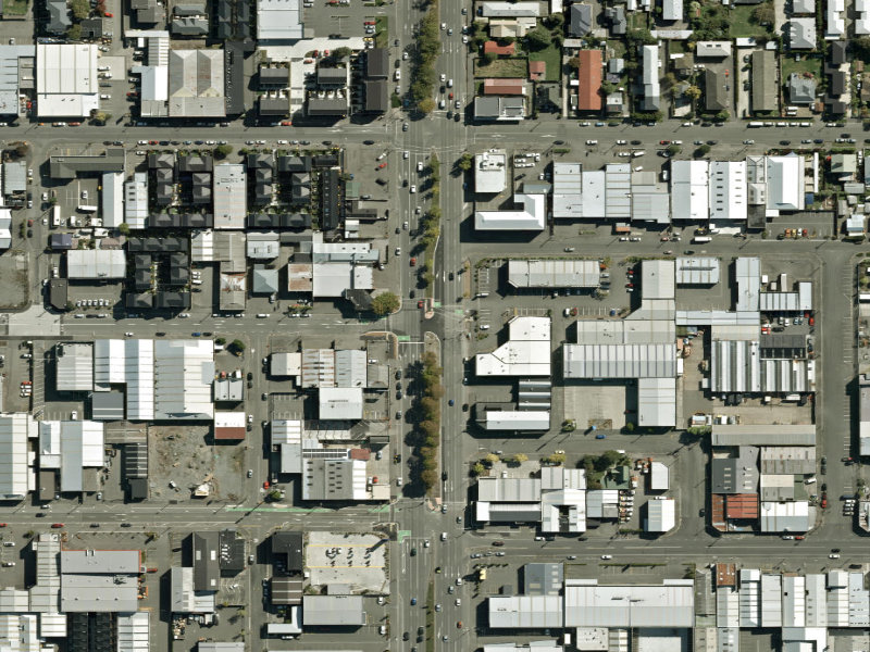 aerial view of Walk and bike track through Christchurch Central City and the ground around it