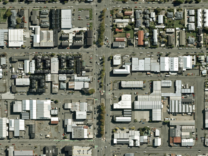 aerial view of Walk and bike track through Christchurch Central City and the ground around it