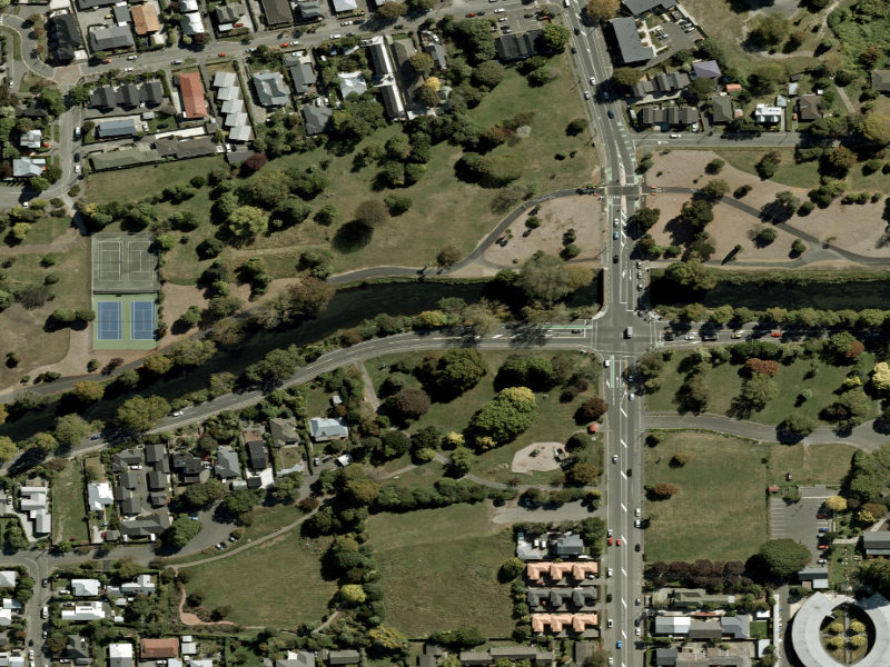 aerial view of Walk and bike track through Christchurch Central City and the ground around it
