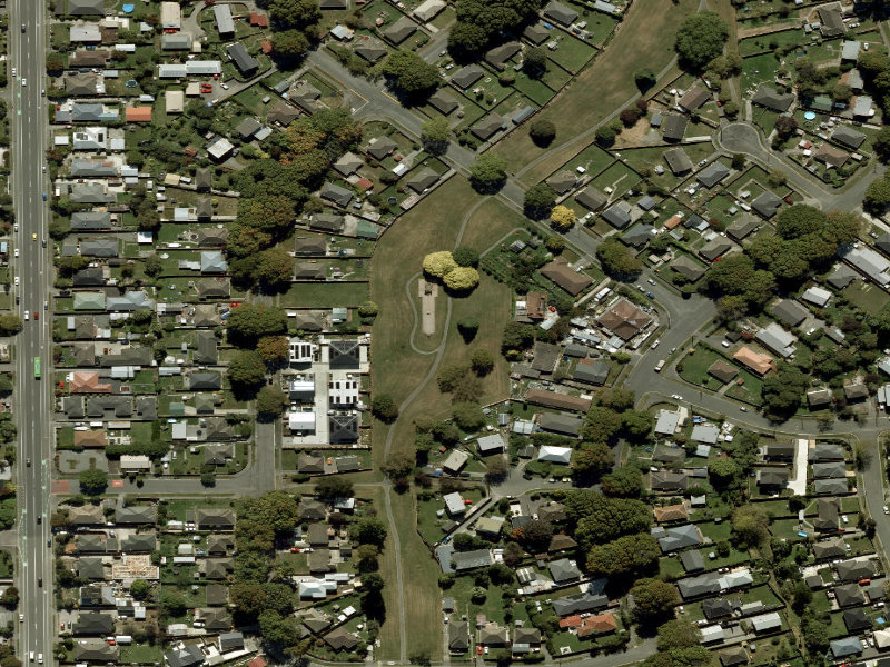 aerial view of Walk and bike track through Mairehau and the ground around it