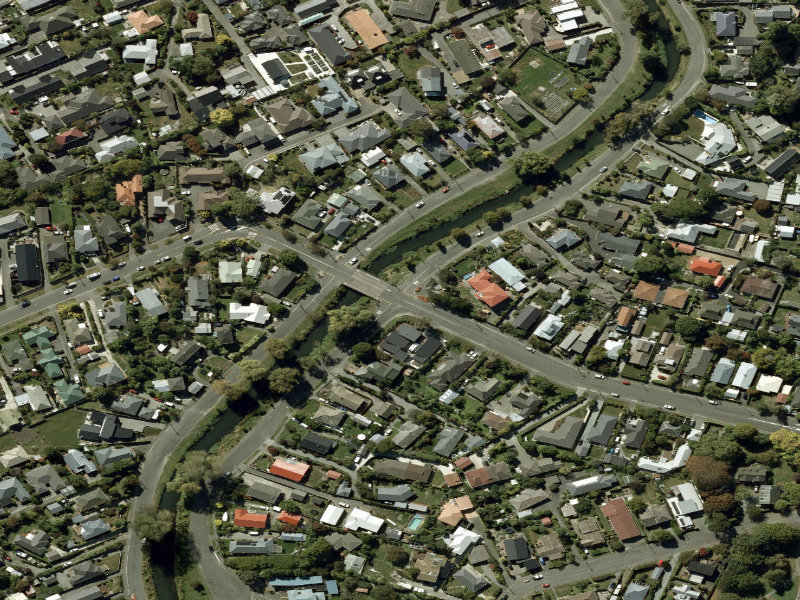 aerial view of Walk and bike track through Opawa and the ground around it
