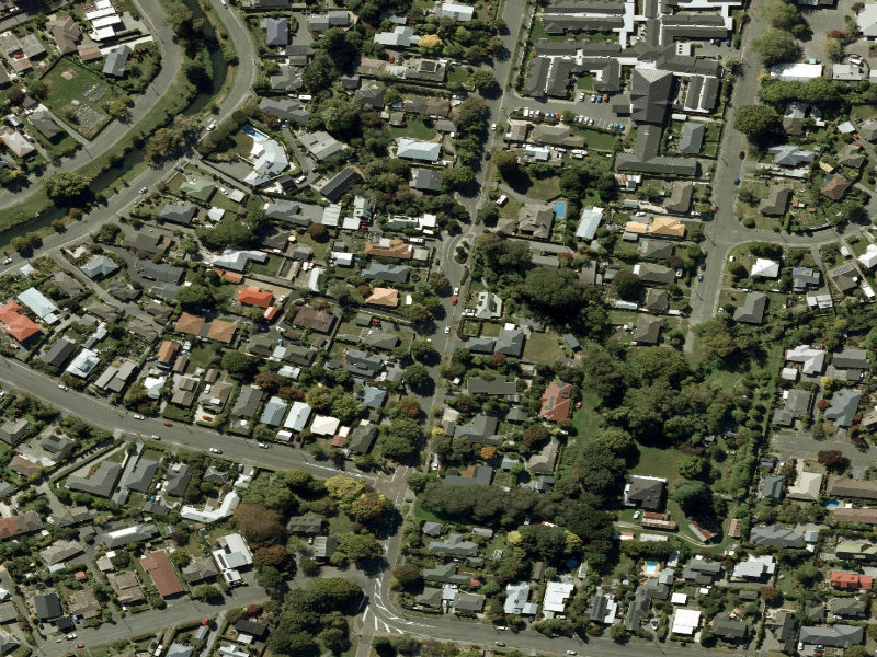 aerial view of Walk and bike track through Opawa and the ground around it