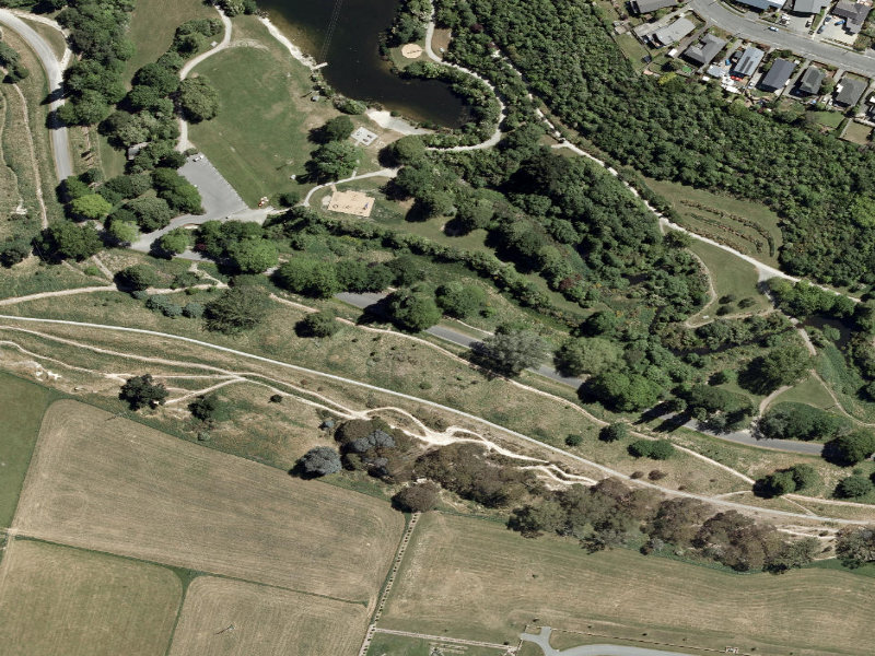 aerial view of Centennial Park Road and the ground around it