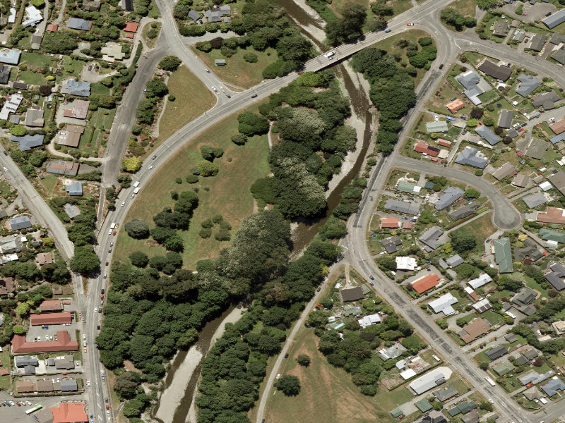 aerial view of Waihi River Walk Geraldine and the ground around it