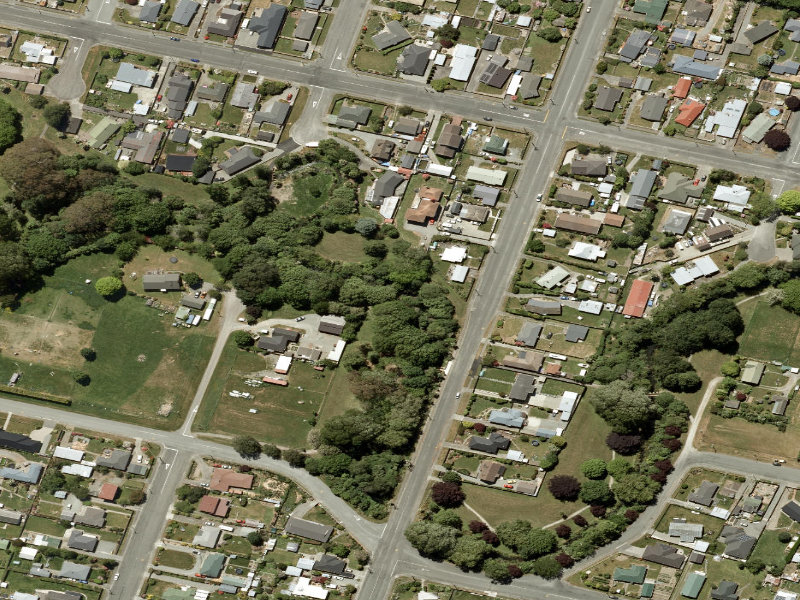 aerial view of Taumatakahu Stream Walkway and the ground around it