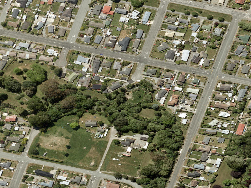 aerial view of Taumatakahu Stream Walkway and the ground around it