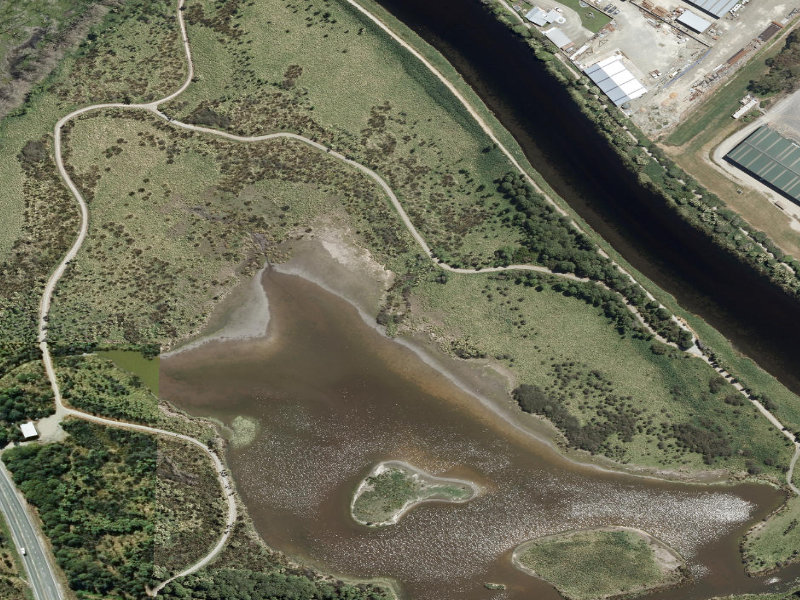 aerial view of Otipua Wetlands and the ground around it