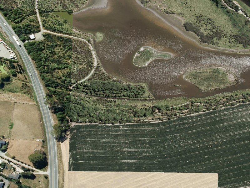 aerial view of Otipua Wetlands and the ground around it