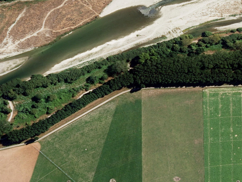 aerial view of Arowhenua - Waipopo Huts Stopbank Walk and the ground around it