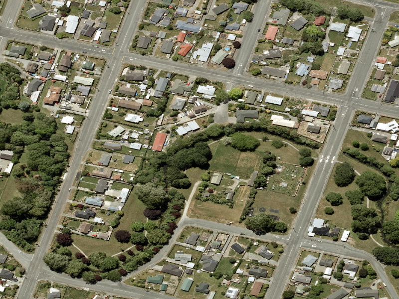 aerial view of Taumatakahu Stream Walkway and the ground around it