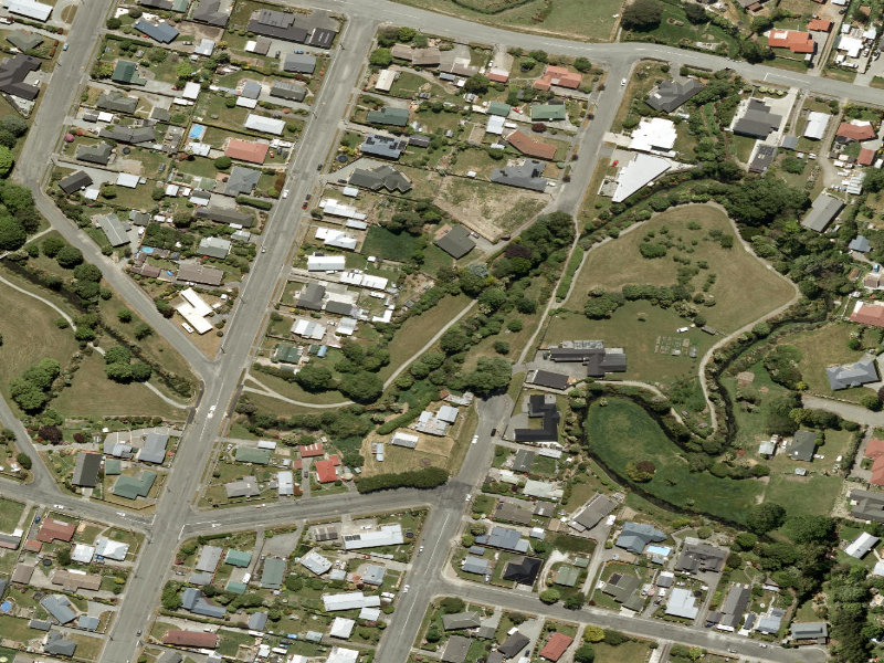 aerial view of Taumatakahu Stream Walkway and the ground around it