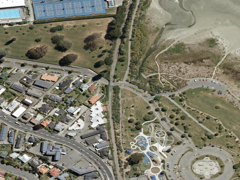 aerial view of Caroline Bay Footpaths and the ground around it