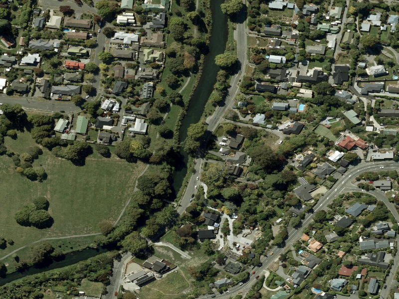 aerial view of Walk and bike track through Opawa and the ground around it