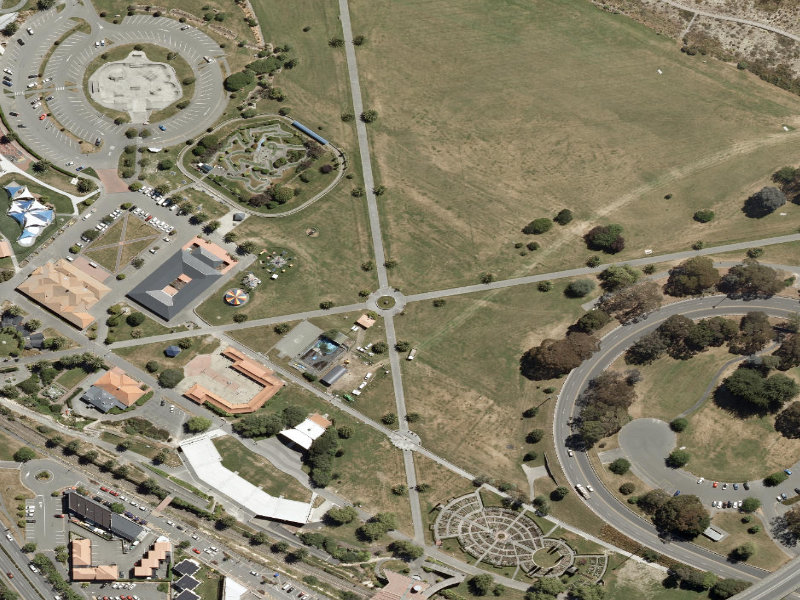 aerial view of East / West Promenade and the ground around it