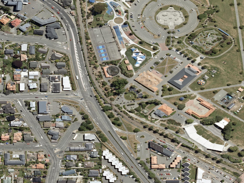 aerial view of Caroline Bay and the ground around it