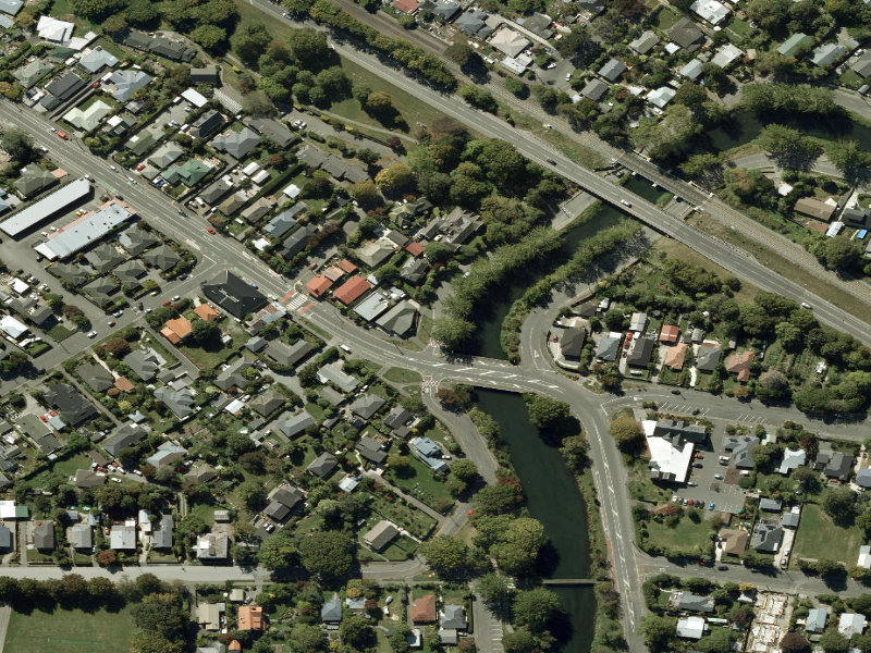 aerial view of Walk and bike track through Opawa and the ground around it