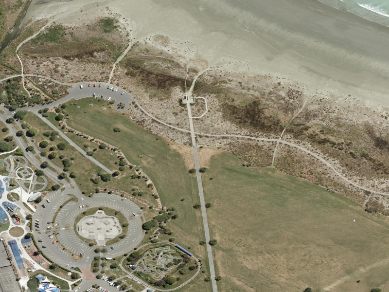 aerial view of Piazza Promenade and the ground around it