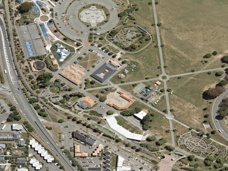 aerial view of East / West Promenade and the ground around it