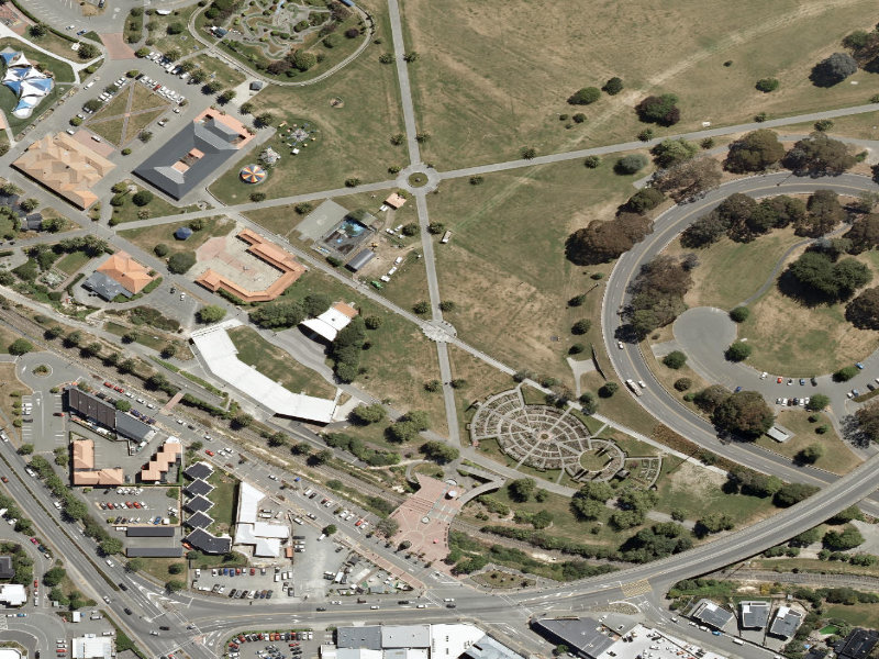 aerial view of Piazza Promenade and the ground around it