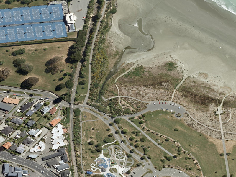 aerial view of Marine Parade Boardwalk and the ground around it