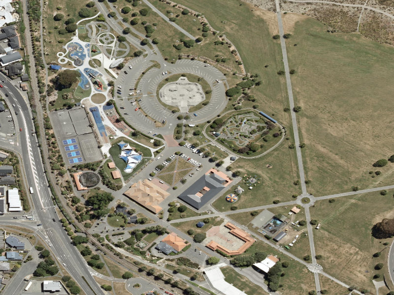 aerial view of Caroline Bay Footpaths and the ground around it