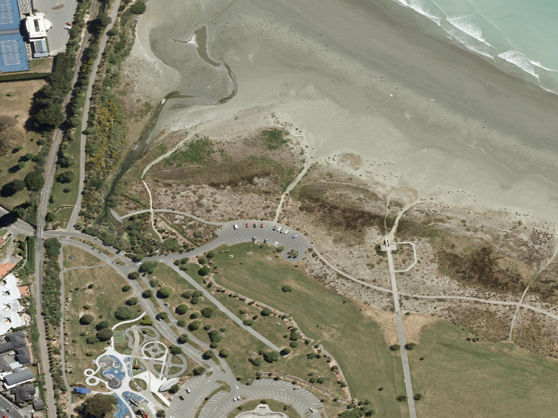 aerial view of Marine Parade Boardwalk and the ground around it