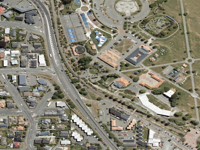 aerial view of Caroline Bay and the ground around it
