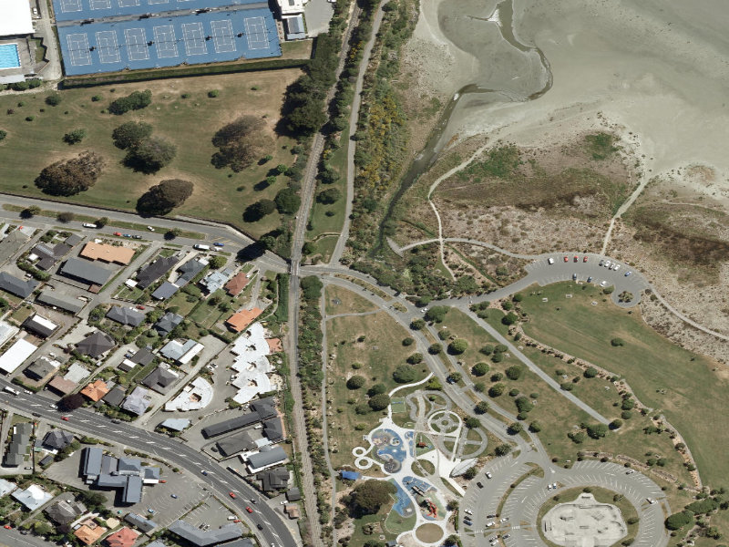 aerial view of Caroline Bay Footpaths and the ground around it