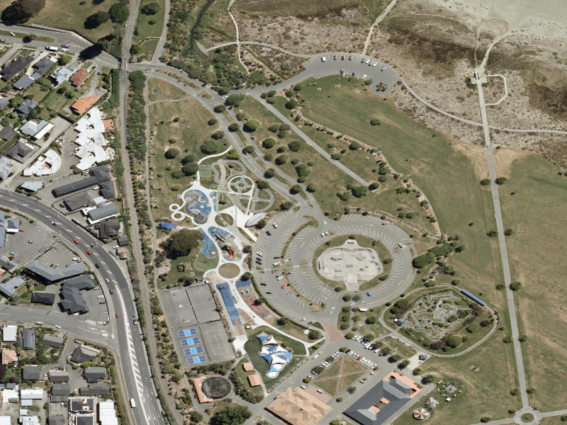 aerial view of Caroline Bay Footpaths and the ground around it